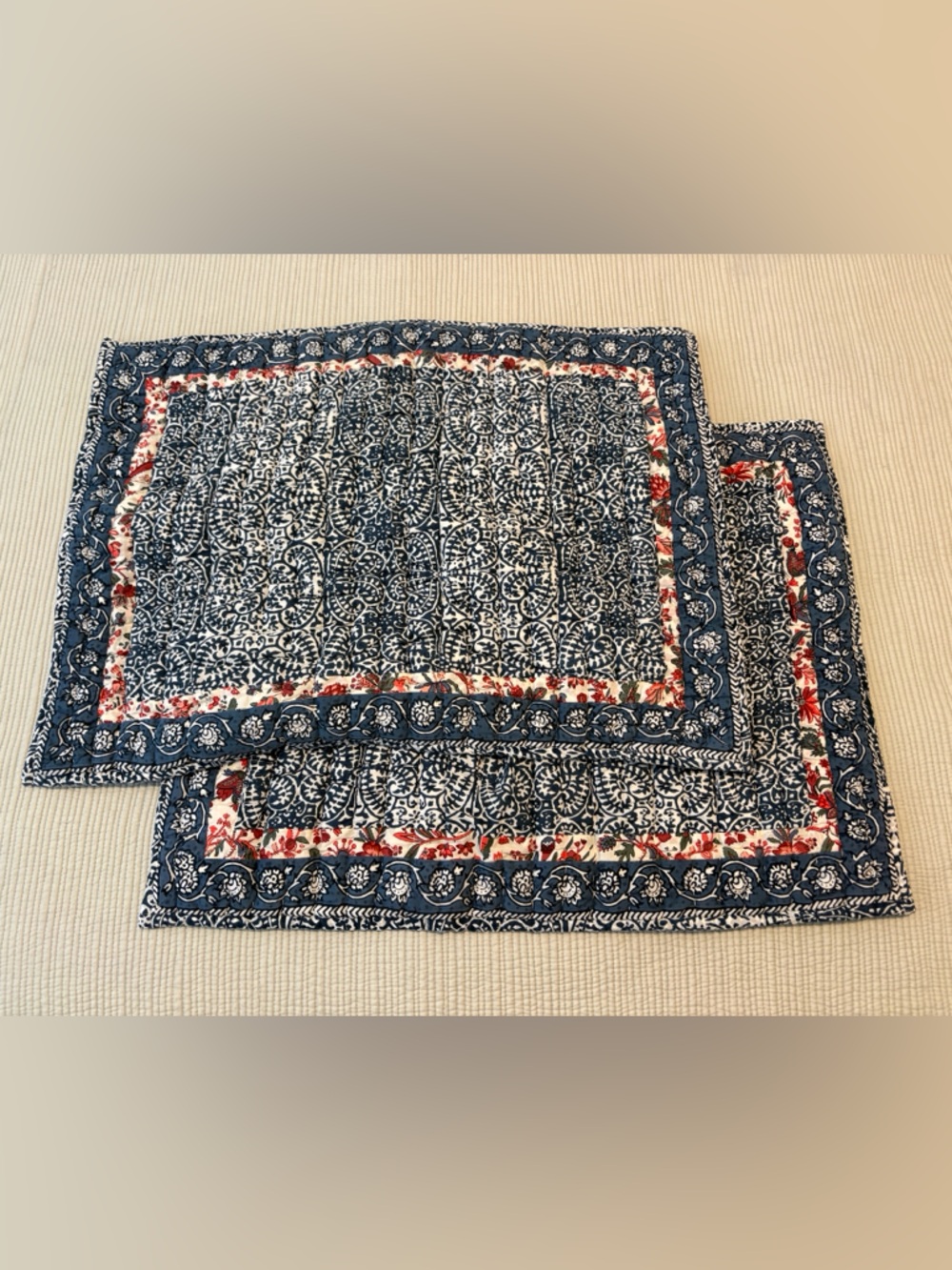 Set of 2 L.L. Bean Standard Blue Quilt Shams 100% cotton - like new